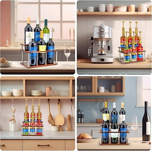 Miniatura 9 de SHILFID Estante organizador de jarabe de café, soporte para botellas de jarabe de café de 2 niveles para encimera de cafetería, estantes de