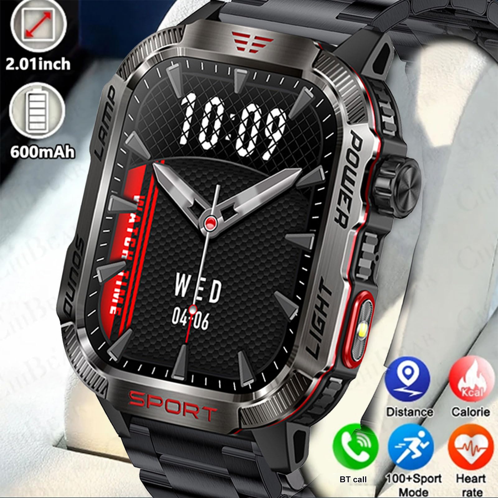 Mingzhe Sports de Plein Air Intelligents Écran HD de 0,01 Pouce avec Boussole IP68 5.0 Plus 100 Modes Sportifs pour la Randonnée, la Course à Pied, Le Cyclisme Bracelet en Silicone