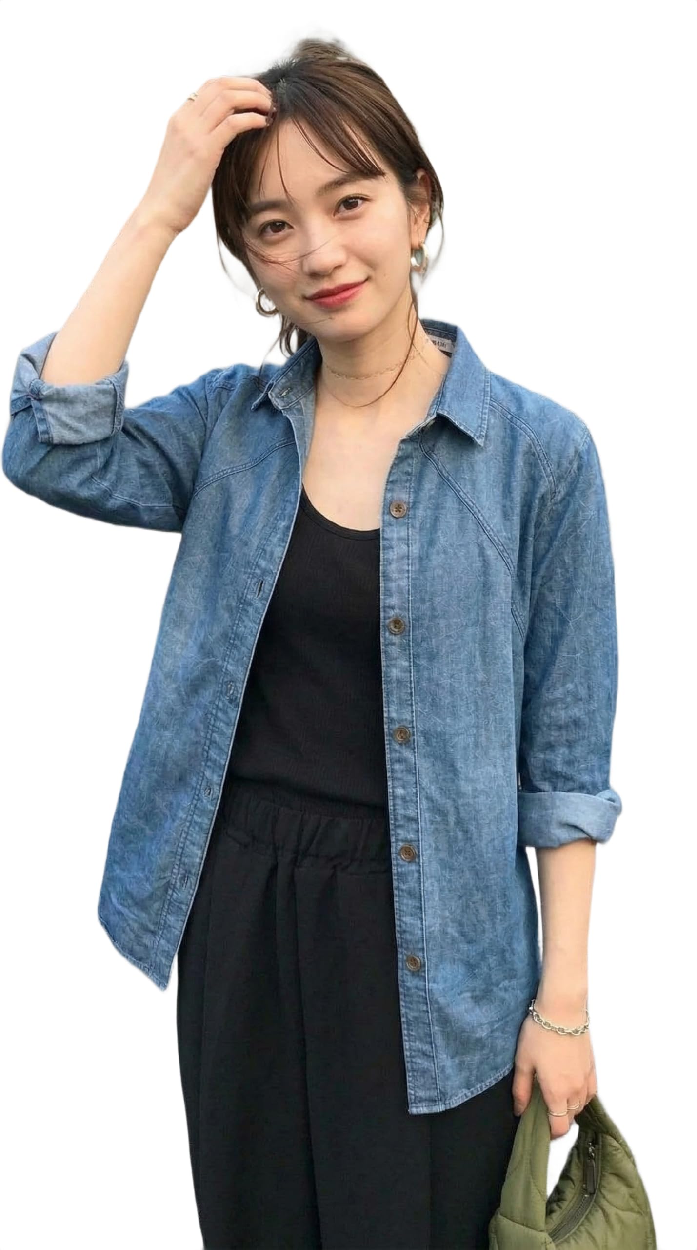 Women's Classic Denim Shirt - Long Sleeve Button Down Jean Shirt, Relaxed Fit Light Wash Cotton Chambray Blouse, Casual Western Style Oversized Shacket for Layering, Soft Lightweight Top Blue-picture-31