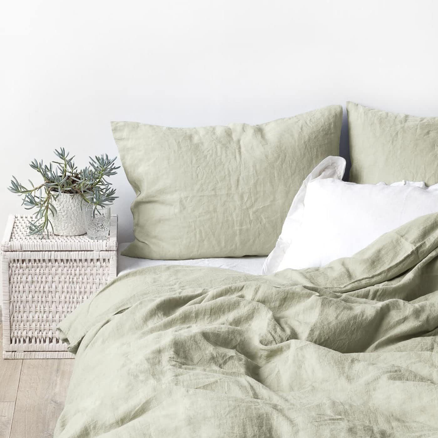 Sage Green Cotton Duvet Cover Queen King Twin Full Double Boho Cotton Bedding/Soft Cotton Green/Stonewashed Cotton Bedding King (U.S. Standard)