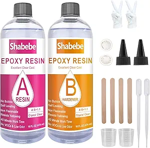 Epoxy Resin, 32OZ Epoxy Resin Crystal Clear, Not-Yellowing No-Bubble, Self Leveling Easy-Pour Easy Mix 1:1 Casting Kit & Coating for DIY Jewelry Making, Art Resina Clear Crafts, Molds, River Tables