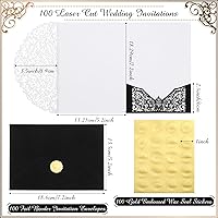 Vista 2 de PerKoop Juego de 100 invitaciones de boda cortadas con láser de 5 x 7 pulgadas con sobres y calcomanías de sello de cera, kit de tarjetas
