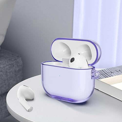 Miniatura 8 de ULAK Compatible con AirPods 3, funda protectora de TPU suave con llavero para AirPods de 3 generación 2021 LED frontal visible (morado)