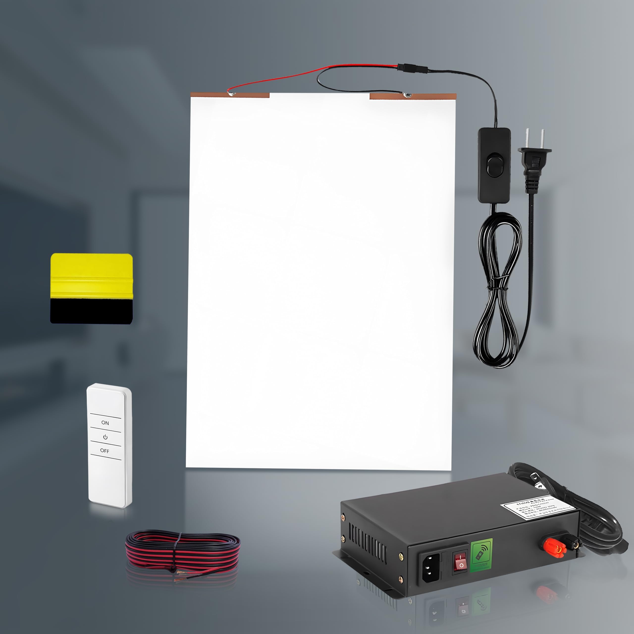 5-in-1 Smart Window Privacy Kit – Switchable Electric Tint Film Sample with DIY Installation Accessories, Remote Control, 50W Power Supply, Squeegee & Wiring