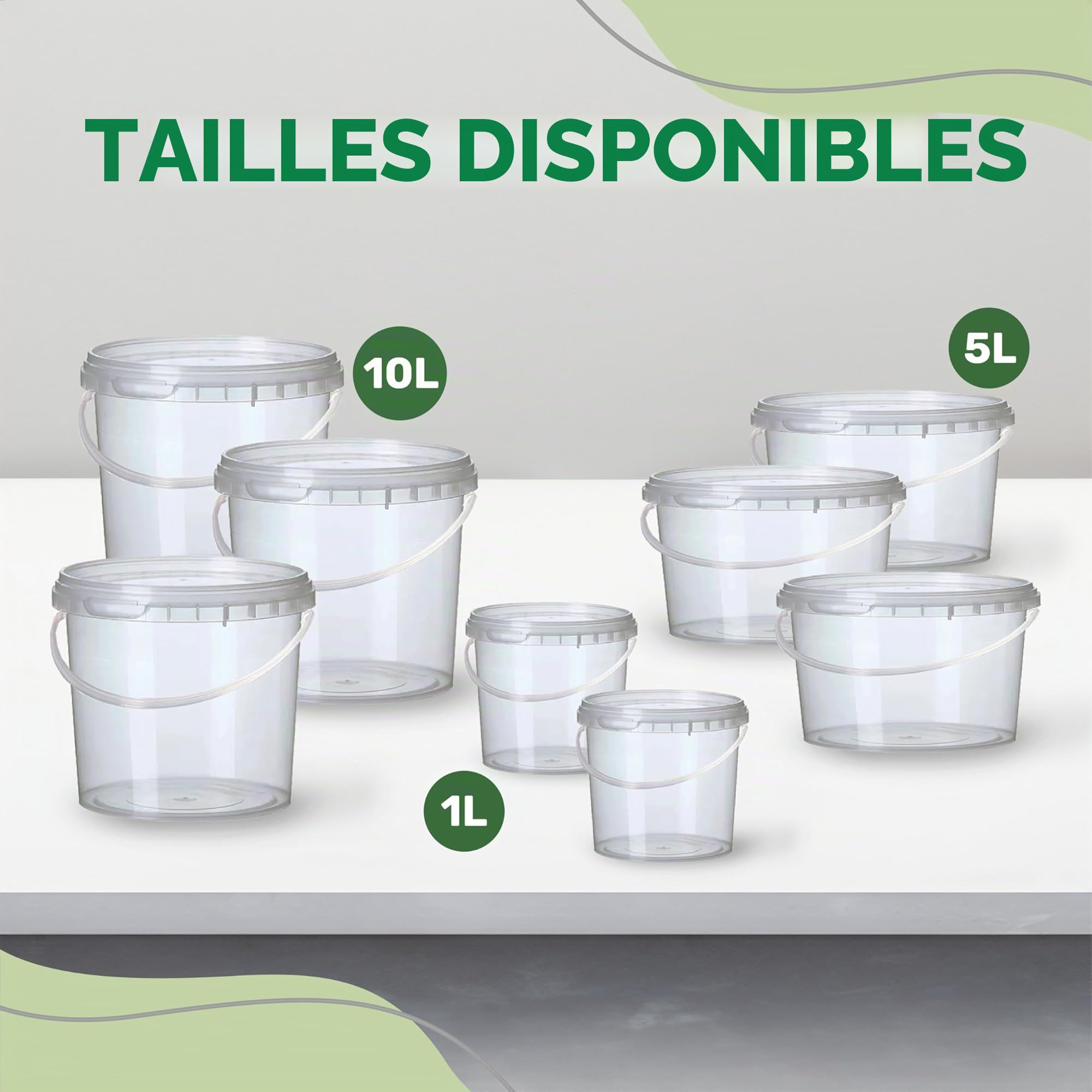 GROWMANIA Lot de 100 seaux en plastique transparent avec poignée 1 l – Boîte de rangement hermétique pour aliments, liquides et peinture – Bocal de stockage – Bocal résistant
