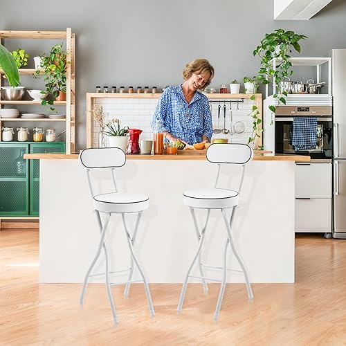 Miniatura 5 de Thyle Taburete plegable acolchado de 2 piezas, taburete plegable acolchado plegable de 25.6 pulgadas, taburete redondo plegable con respaldo y