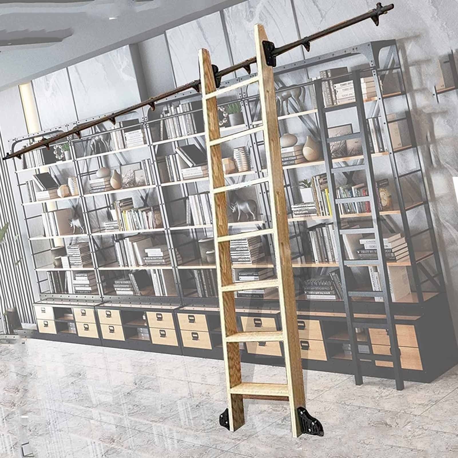 Kit di ferramenta per scaletta per libreria a rotelle - Accessori per ferramenta per Porte scorrevoli per fienile - Kit di ferramenta per scaletta Mobile per libreria - Materiale in Acciaio inossidab