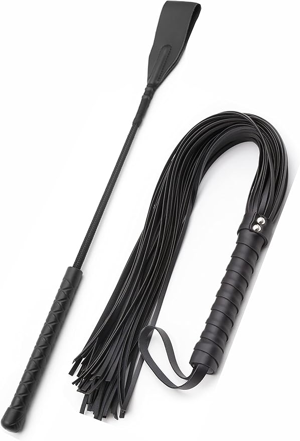Horse Whip 27" Crop 18" Faux Leather Set Black Riding Whip Horse Whips