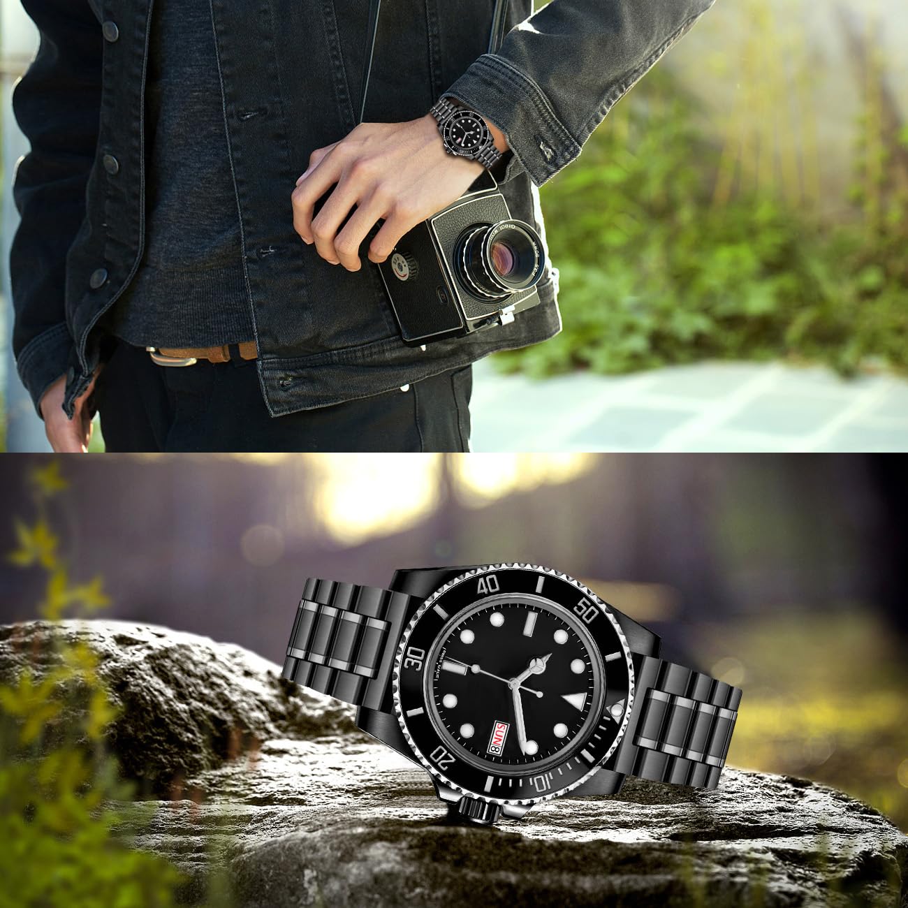 22 mm Universal-Uhrenarmbänder, massiver Edelstahl mit gebogenen Endstücken, Ersatzarmband für Damen und Herren, Silber