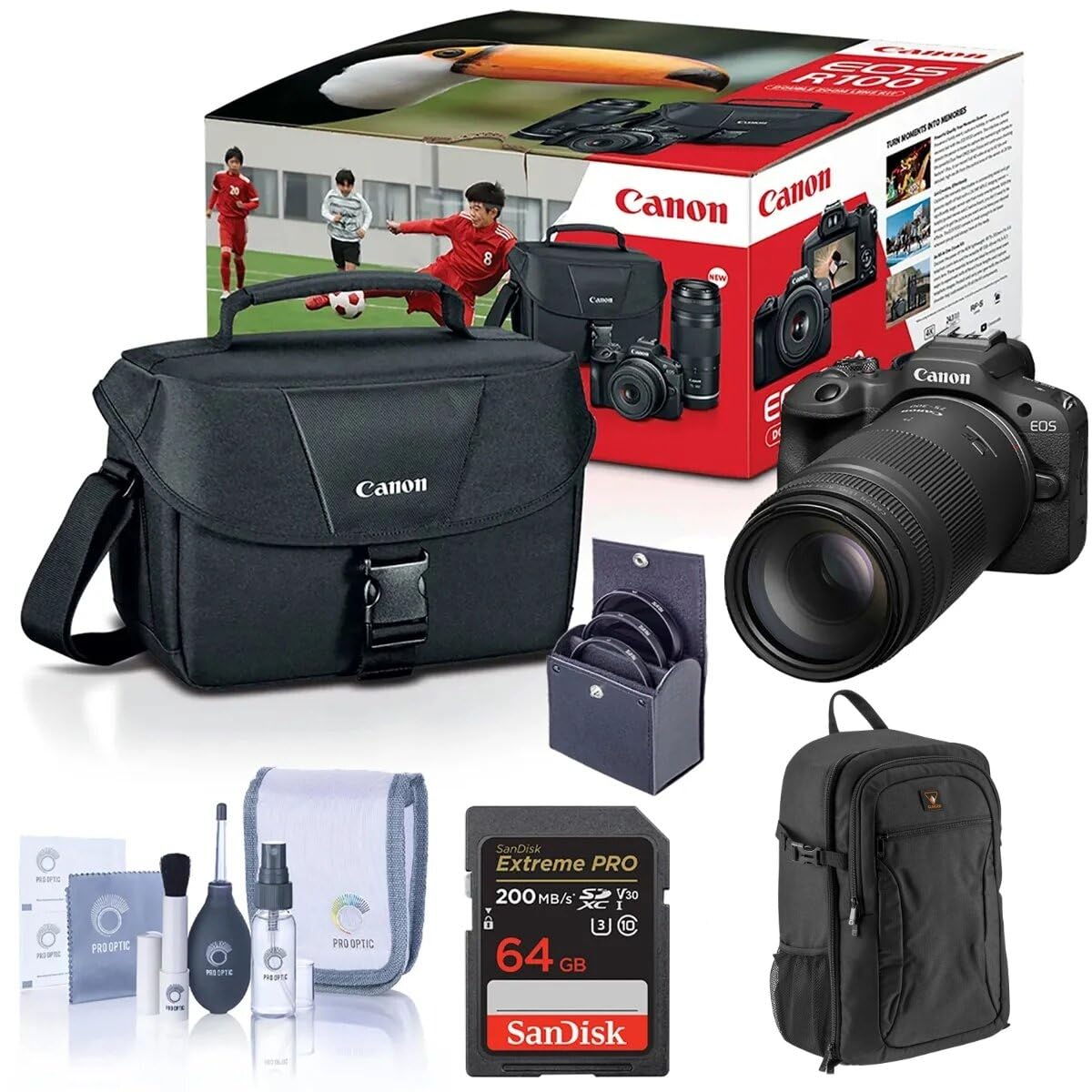 Canon EOS R100 Mirrorless Camera Bundle with Double Zoom Lens RF-S 18-45mm and RF 75-300mm Telephoto Lens, 64GB SDXC Card, Camera Backpack, Filter Kit, Cleaning Kit & Canon Shoulder Bag-picture-33