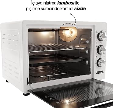 Akel AF340L 34 lt Beyaz Midi Fırın, İç aydınlatmalı, Zaman Ayarlı, Izgara ve Fırın, 2 Tepsi 1 Tel Izgara