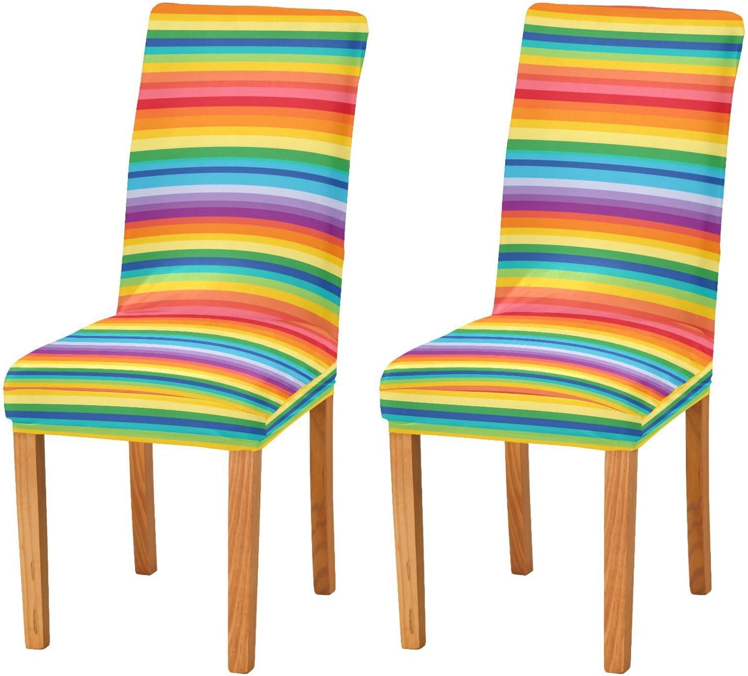 ALAZA Chair Covers for Dining Room, Cute Rainbow Stripe Stretch Chair Cover Sets Chair Protector Removable Washable for Ktichen Restaurant Hotel
