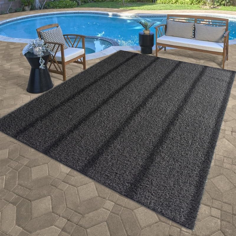 Artificial Grass Outdoor Rug 0.98inch 3FTX4FT Stripe Fake Grass Rug Mat Rubber Backing with Drain Holes Pet Faux Astro Turf Rug Carpet for Garden Patio Balcony Customized