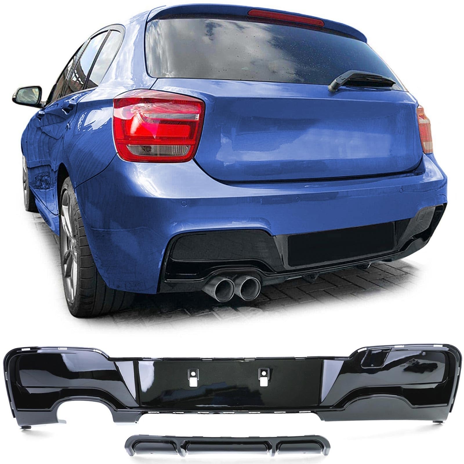 europetuning - DIFFUSEUR Sport Noir Brillant Double Sortie Compatible BMW Serie 1 Type F20 F21 120d 125i 125d (05923)