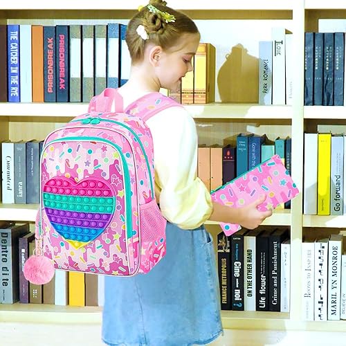 Miniatura 8 de CCJPX Mochila de 3 piezas para niñas, 16 pulgadas, resistente al agua, primaria, preescolar, jardín de infantes, escolar con lonchera - rosa