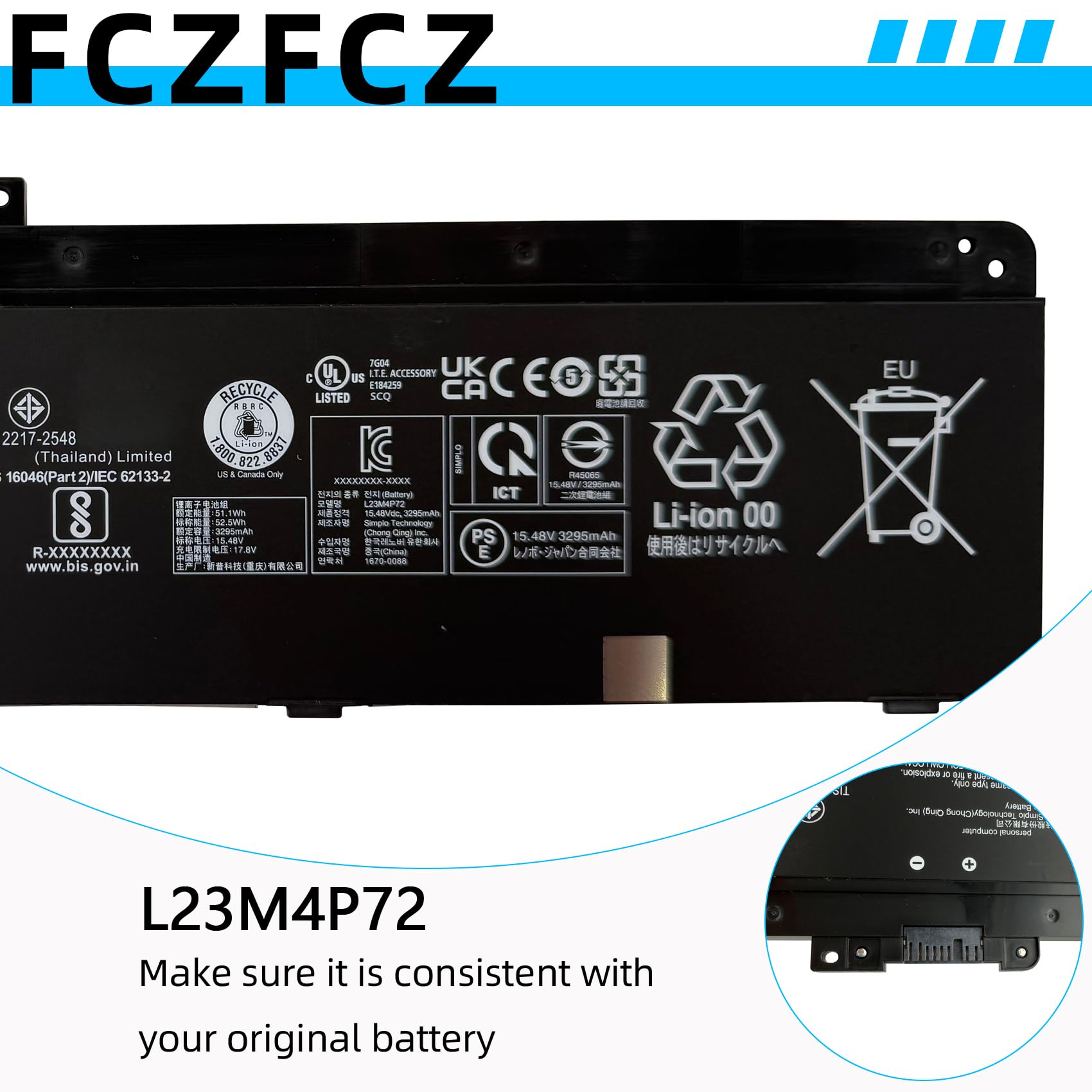 Amazon.com: FCZFCZ L23M4P72 Battery 52.5Wh 3392mAh Replacement for