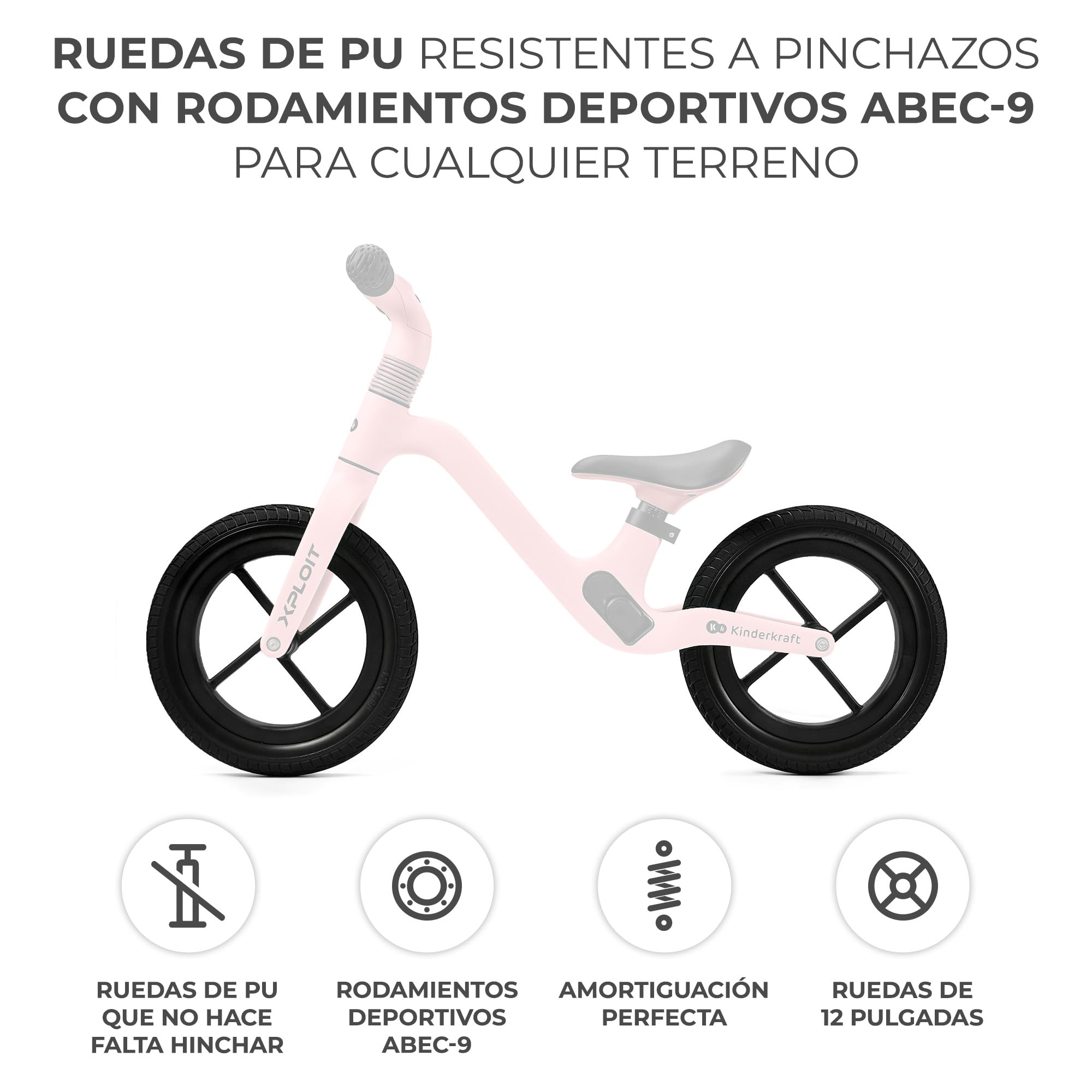 Kinderkraft XPLOIT Bicicleta sin Pedales, Bicicleta Niño 2 años, de 80 cm, Bicicleta 2 Ruedas, Bicicleta de Equilibrio, Sillín Ajustable, Ruedas Grandes de PU, 35 kg