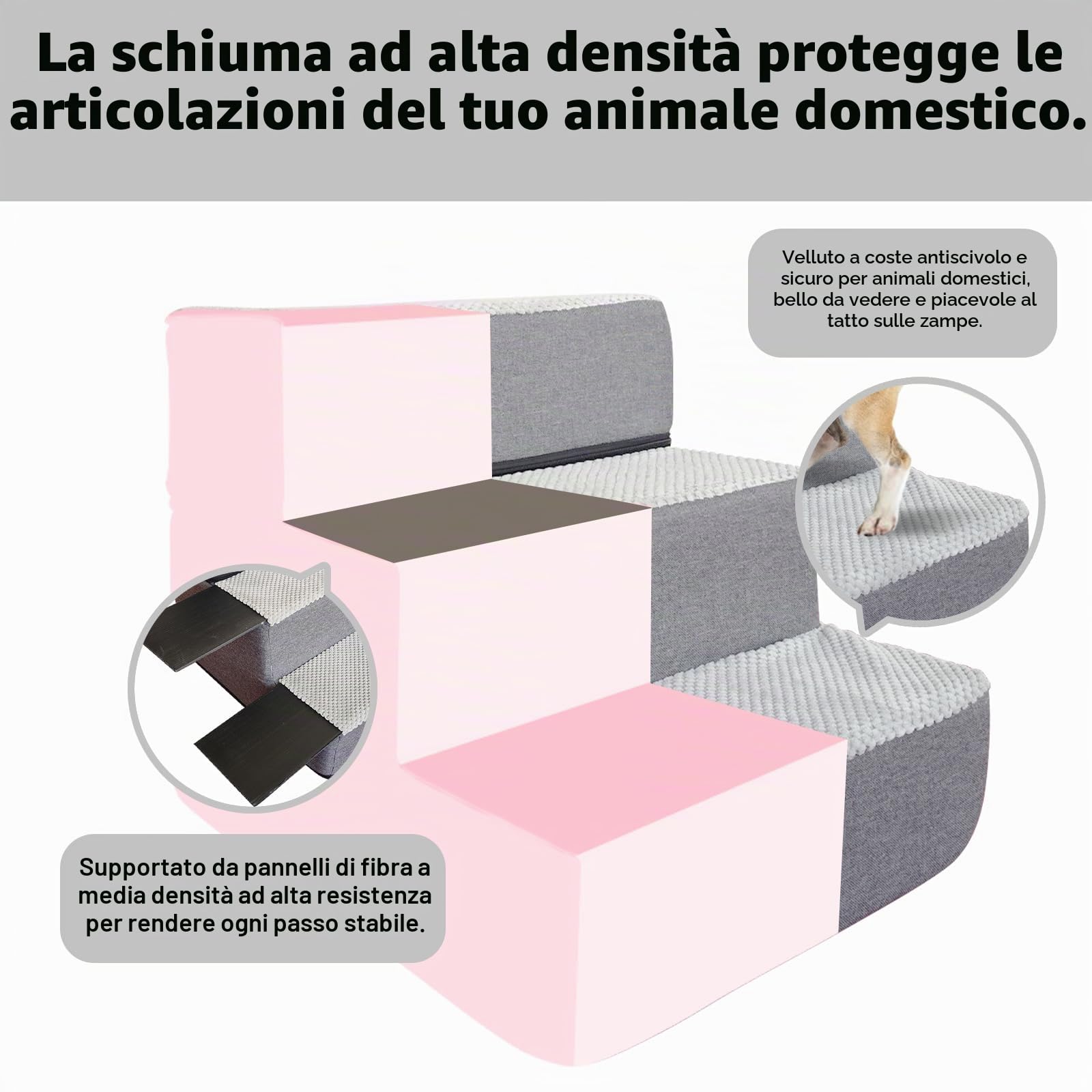 Galatée Scale Per Animali Domestici, Gradini Per Cani e Gatti Di Piccola Taglia, Rampa Antiscivolo, Scale Per Letti Alti e Divani, Fodera Lavabile Rimovibile (5 Passaggi)