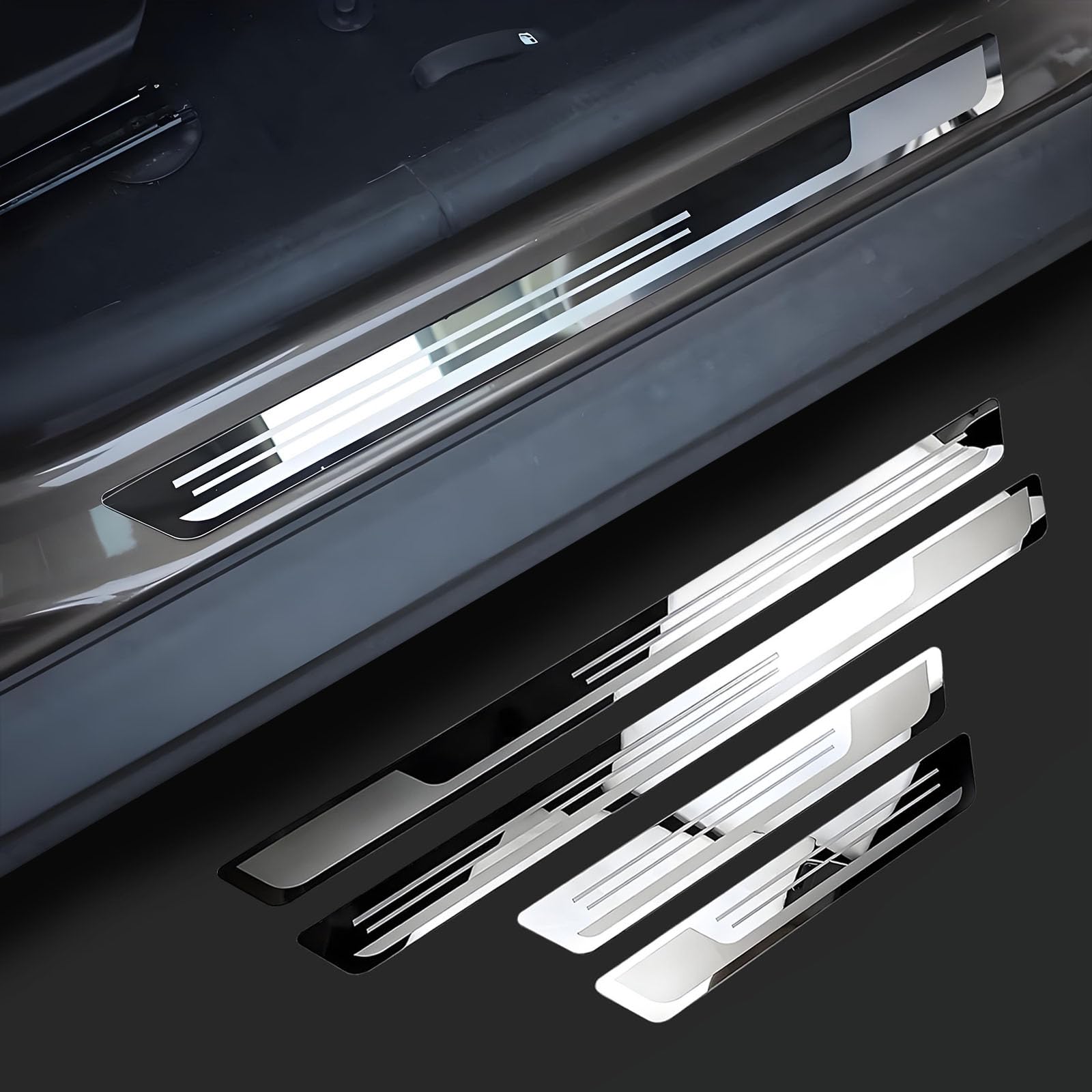 QIZUN Car Door Sill Protectors for Jeep Renegade 2025-2018, 4 Pcs Stainless Steel Scuff Plate Scratch Entry Guard Trim Auto Decoration Accessories
