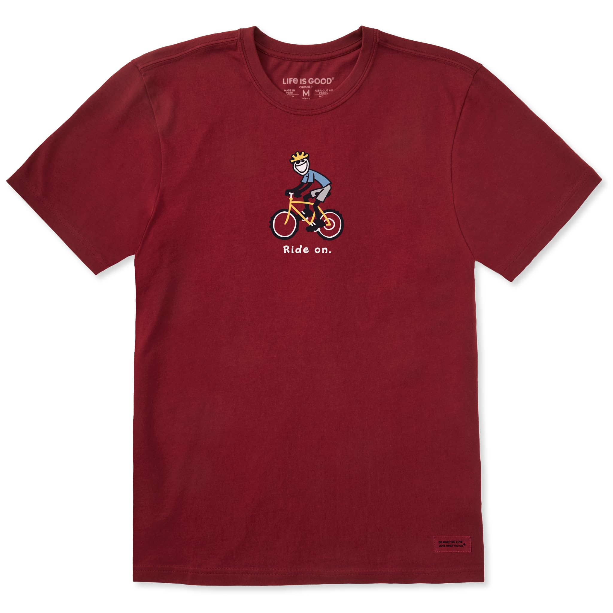 Life is Good Men's Standard Crusher Tee, Short Sleeve Cotton Graphic T-Shirts, Bike Jake, Adirondack Red, Large