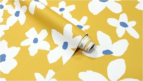 Miniatura 6 de HAOKHOME 93391-1 - Papel tapiz autoadhesivo amarillo floral amarilloblancoazul, papel de pared extraíble para dormitorio, baño, papel adhesivo