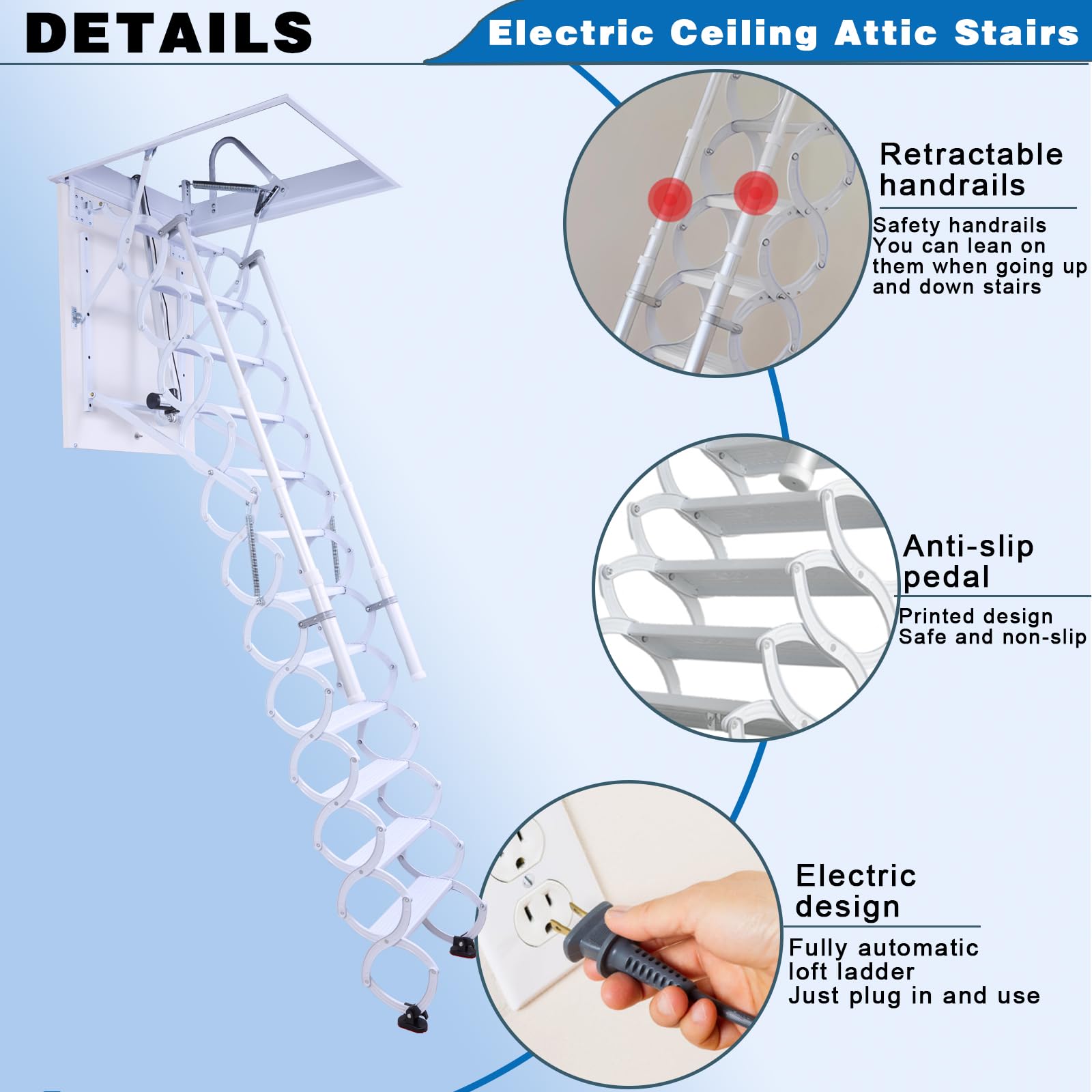 12 Steps Electric Attic Ceiling Ladder, Retractable Pull Down System Attic  Stair, Invisible Folding Ceiling Loft Ladder with Telescoping Handrail,  Extension Steps Staircase for Home (White, Steps 12) - Amazon.com
