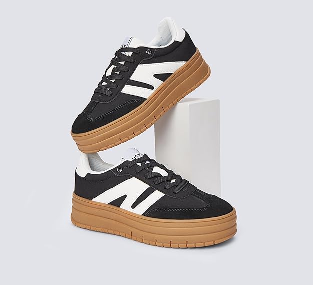 LUCKY STEP Women's Platform Gum Thick Sole Fashion Sneakers Cl... - 4