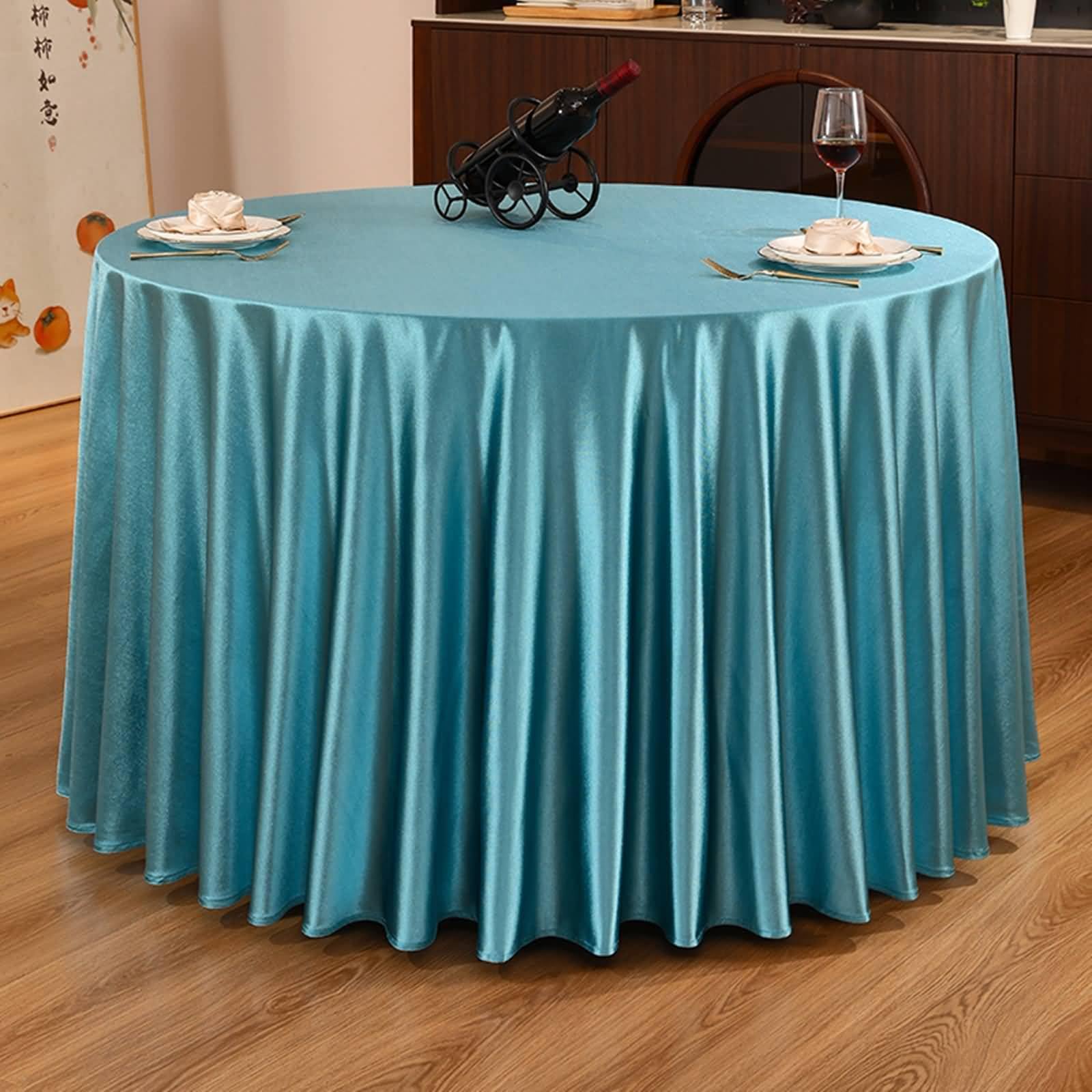 Mantel Antimanchas Redondo Azul para Terraza, Color Sólido, de Satén Elegante, 280 cm, Mantel para Jardín