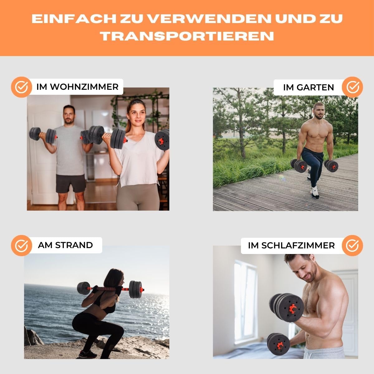 Mobiclinic®, Hantelset verstellbar, 2 in 1, Gewicht von 20-30 kg, Enthält hanteln und gepolsterte verlängerungsstange, Rutschfeste muttern, Robuster stahl, Heim-fitnessstudio