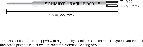 Miniatura 4 de Schmidt P900 Bolígrafo Tc Ball Parker Style Recambio Negro Fino, Paquete de 2 Blister (SC58139)