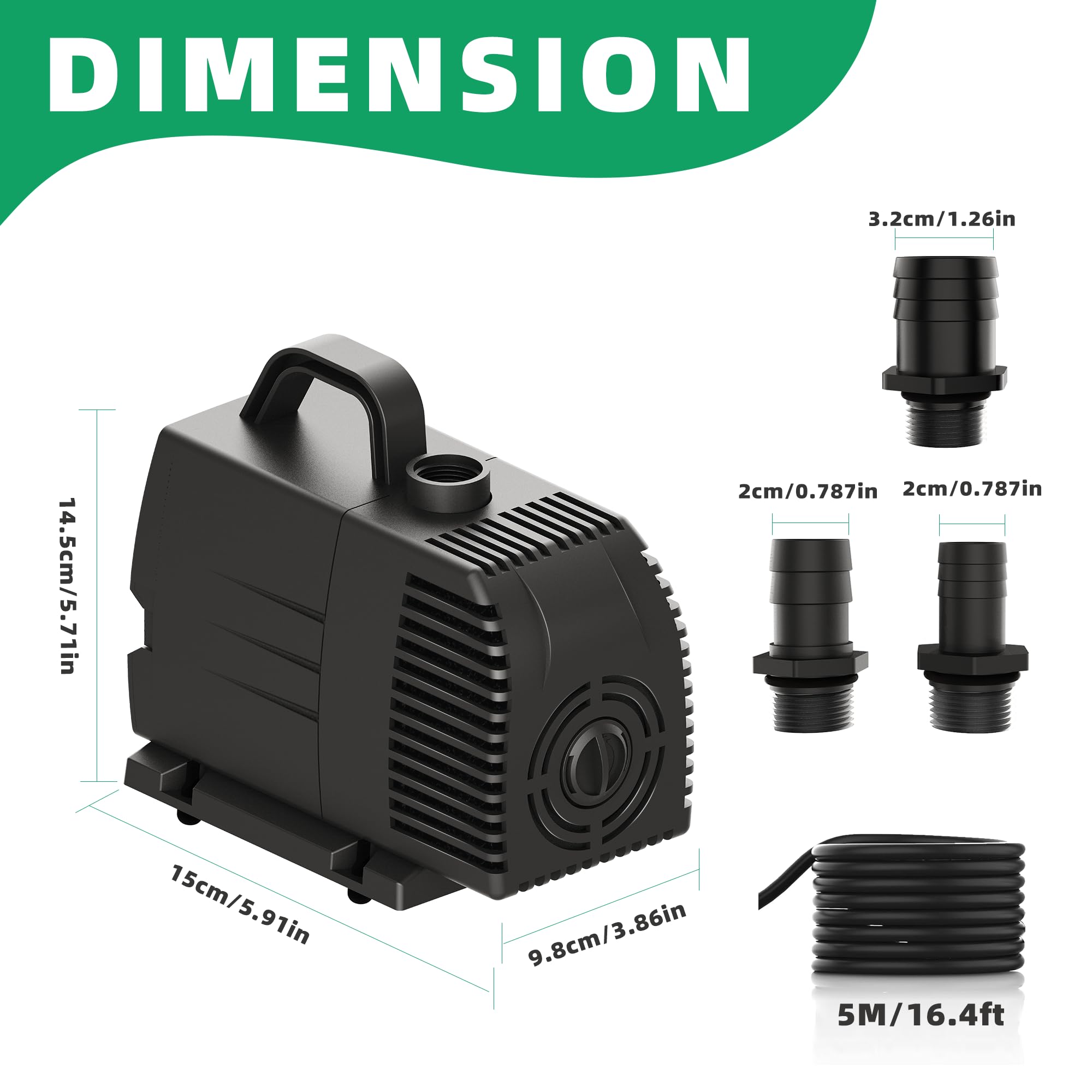 Submersible Pump 1190GPH 4500L/H Overheating Protection Function Ultra Quiet Aquarium Pump Water Pumps (83W) with 5m Cable for Fountains hydroponic Systems Fountain Pumps Black - Image 3