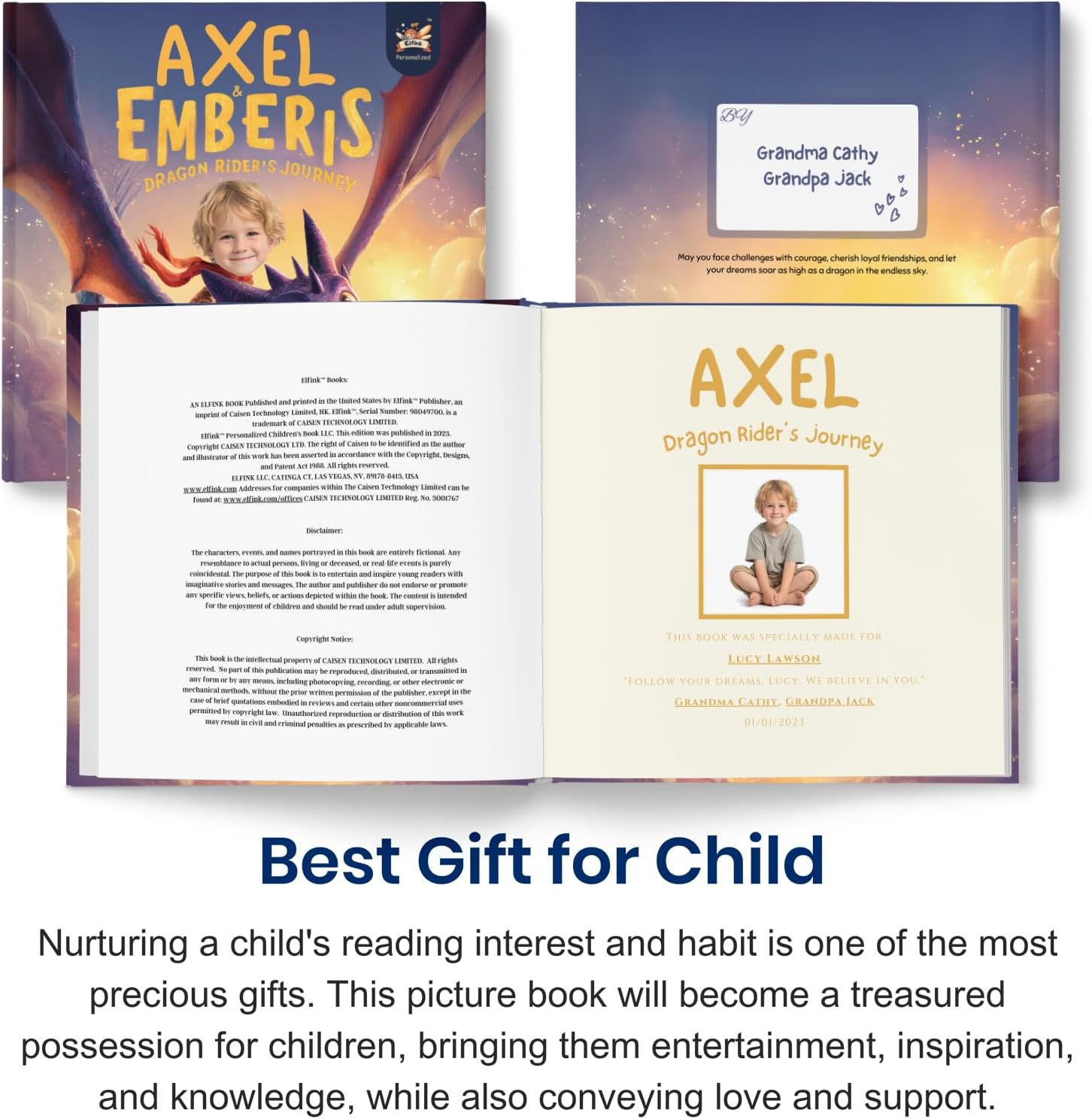 ELFINK Personalized Children Story Books - Dragon Rider’s Adventure - Customized Name & Photo - Baby Gifts - Children Bedtime Story (Soft Cover)