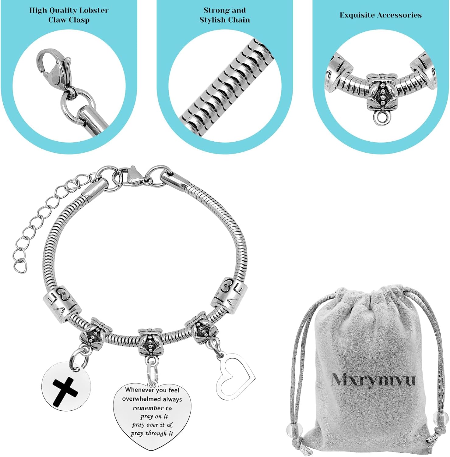 Mxrymvu Religious Gift for Women Cross Bracelet Christian Gifts for Female Inspirational Gifts for Friends Mom Daughter Jewelry Confirmation Baptism Easter Gift for Christmas Birthday Thanksgiving - Image 5