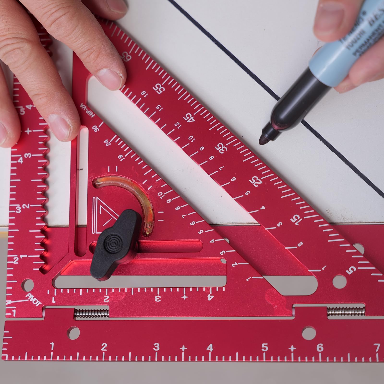 Shefave Squadra rotante da 21,1 cm, con blocco per recinzione, per lavori piatti, in alluminio CNC, triangolare, ad alta precisione, per falegnami e lavoratori del metallo (rosso)