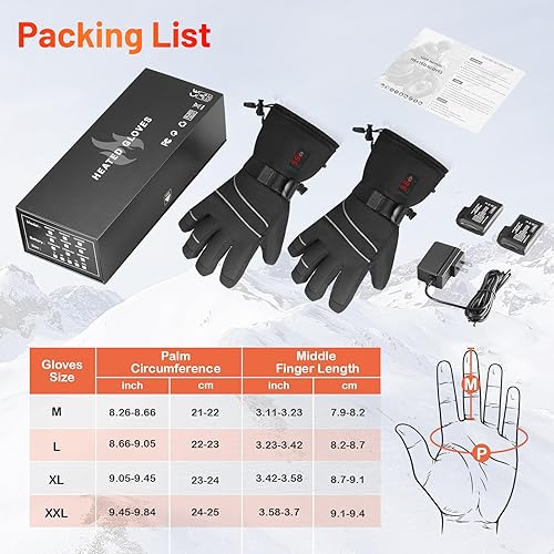 Miniatura 7 de Guantes térmicos para hombres y mujeres, guantes de calefacción eléctricos recargables para invierno al aire libre, con pantalla de temperatura y