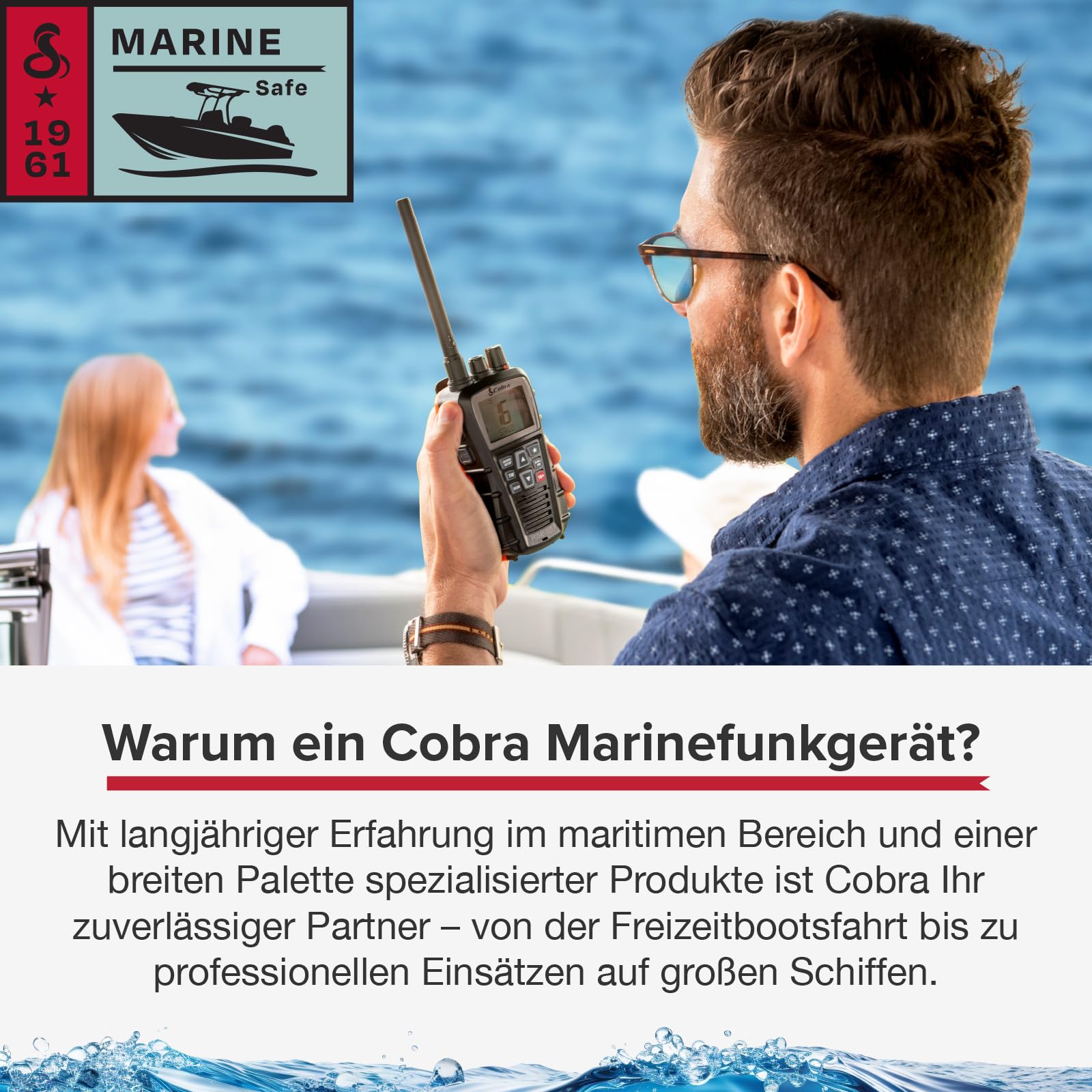 Cobra BlueBound 350 VHF Marine-Handfunkgerät – 6 Watt, schwimmfähig, Float n' Flash, IPX7, wasserdicht, Tag/Nacht-LCD-Display, Tri-Watch, schwarz, 1 Stück