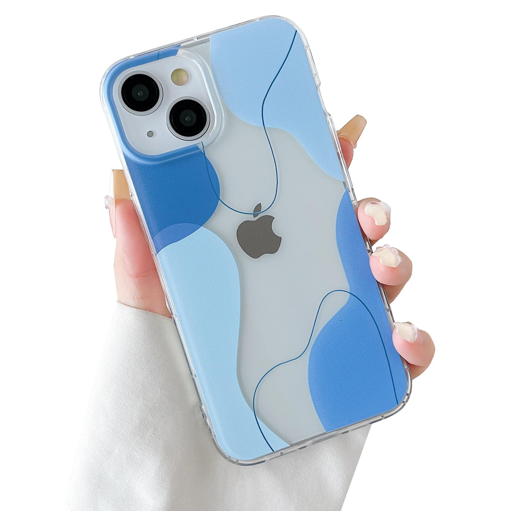 DEFBSC Compatible with iPhone 15 Case, Soft Shaped Art Design with Built-in Bumper Protective Phone Case, Cute Slim TPU Cover Designed for iPhone 15 Case,Blue