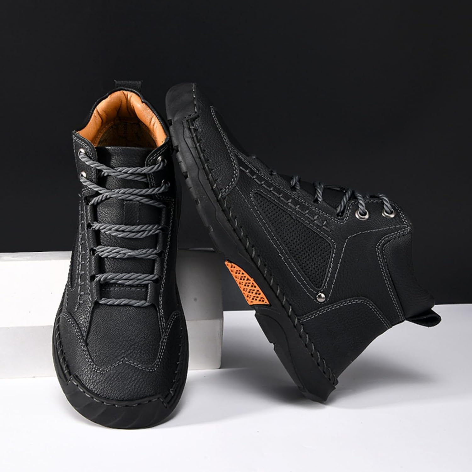 Sawbehind Leather Boots Mens Comfortable Slip On Salkin Boots Orthopedic Handmade Leather Boot Casual Waterproof Lightweight Breathable Wide Shoes Fall Outdoor Saw Behind Boot