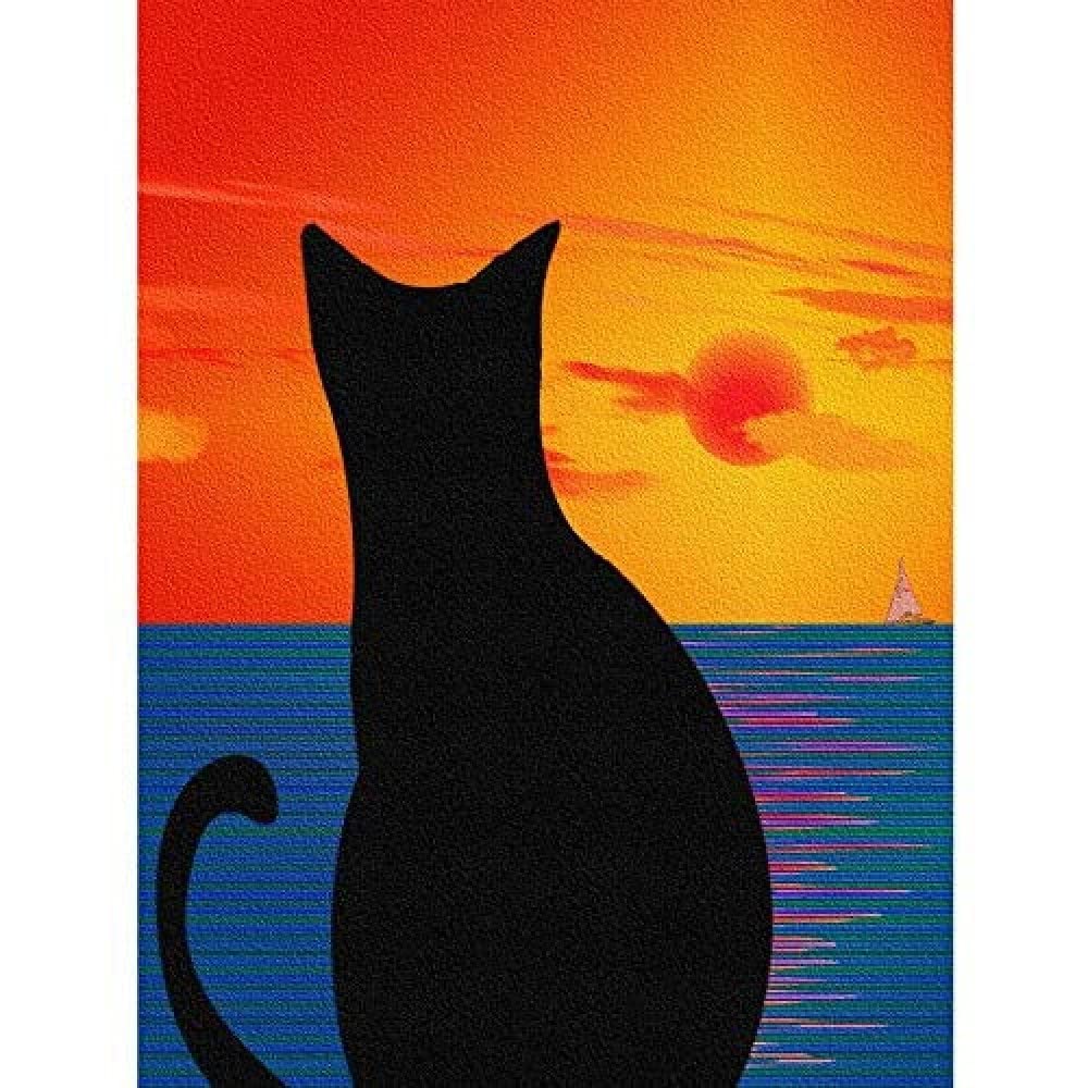 Wee Blue Coo Cat Landscape Abstract Silhouette Sunset Sea Boat Large Art Print Poster Wall Decor 18x24 inch