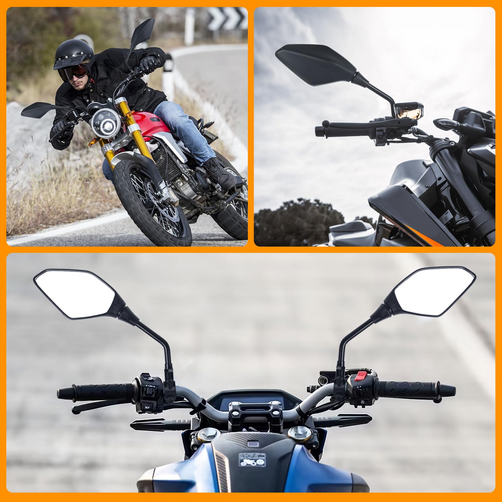 DREAMIZER Specchietti Retrovisori per Moto Universali, Specchietti Moto Manubrio con Viti M8 M10 e con Staffa 22mm,Compatibili con Suzuki Aprilia Kawasaki ATV Scooter Dirt-Bike Moped E-bike Roller