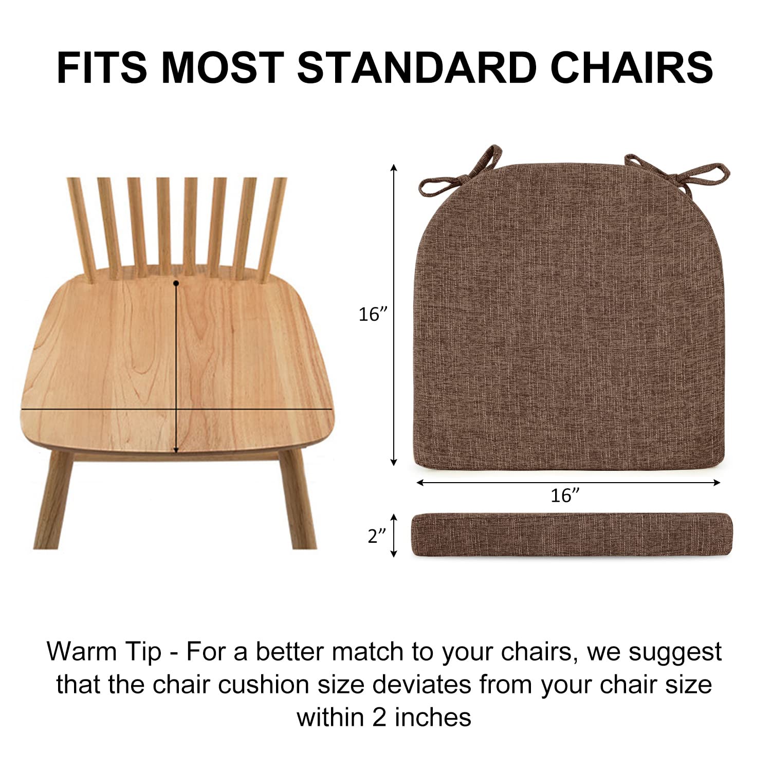 Wellsin Chair Cushions for Dining Chairs 4 Pack Kitchen Chair