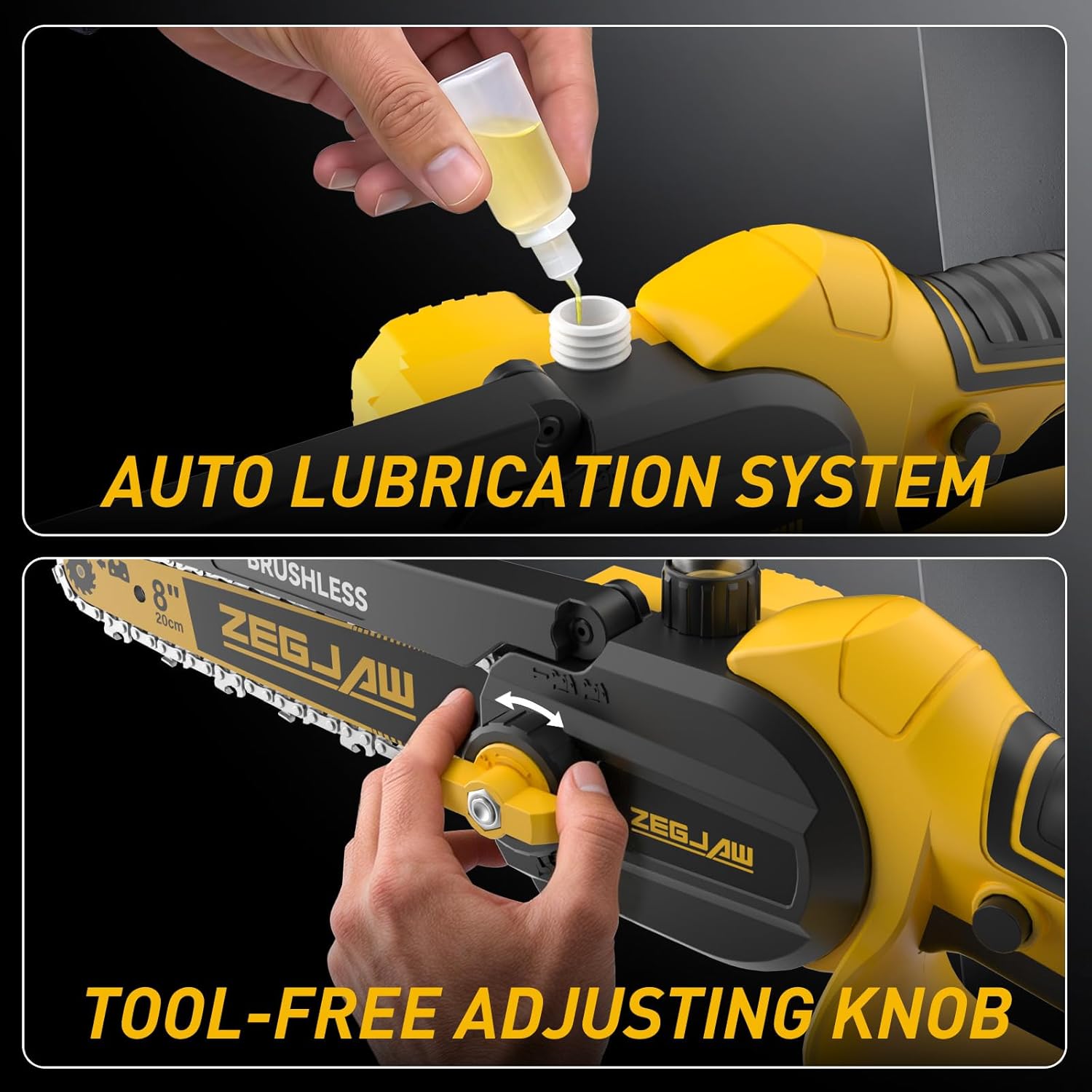 4-IN-1 Cordless Pole Saw & Mini Chainsaw, 6-inch & 8-inch Chainsaw Bar with 2 Pack 3.0Ah Battery and Charger, Electric Pole Saw for Tree Trimming with Adjustable Extension Pole