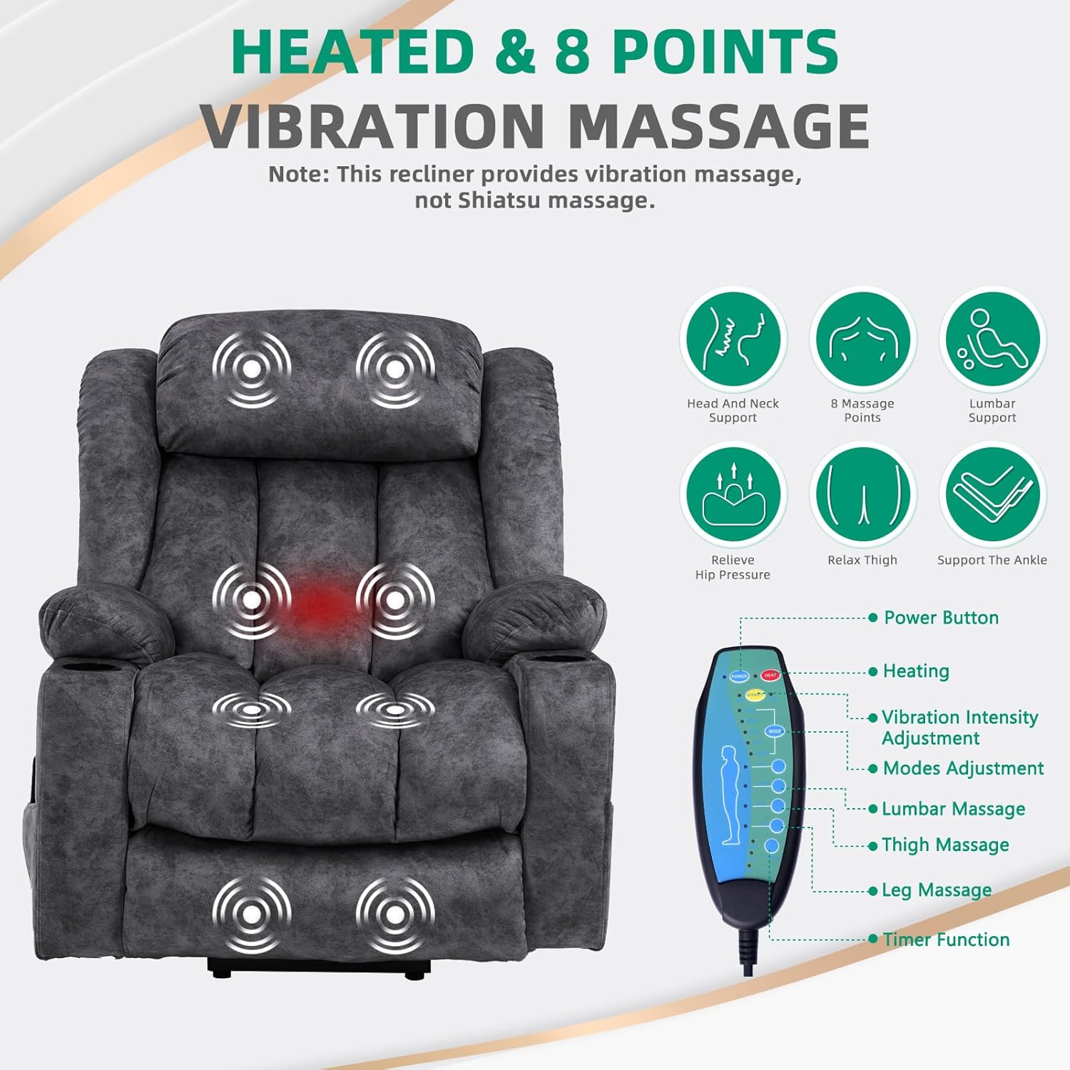 VIVIJASON Tall Man Large Power Lift Recliner Chair with Massage and Heat for Elderly, Overstuffed Wide Electric Lift Recliner w/Extended Footrest, 2 Cup Holder, Side Pockets & USB Ports, Fabric Grey