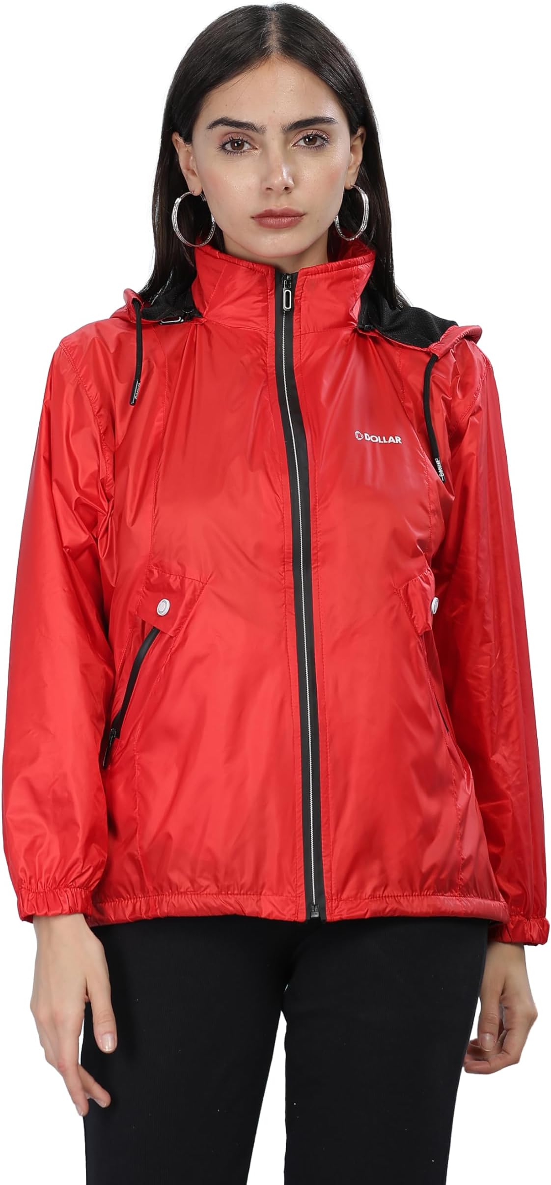 Women's Polyester Solid Windcheater Jacket With Zipper Pockets and Detachable Hood