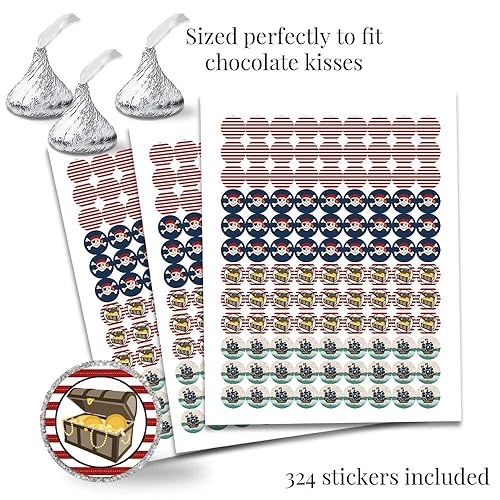 Miniatura 6 de Kit de calcomanías para fiesta de cumpleaños con mapa del tesoro pirata, 429 piezas. Incluye 60 2 calcomanías circulares para recuerdos y bolsas de