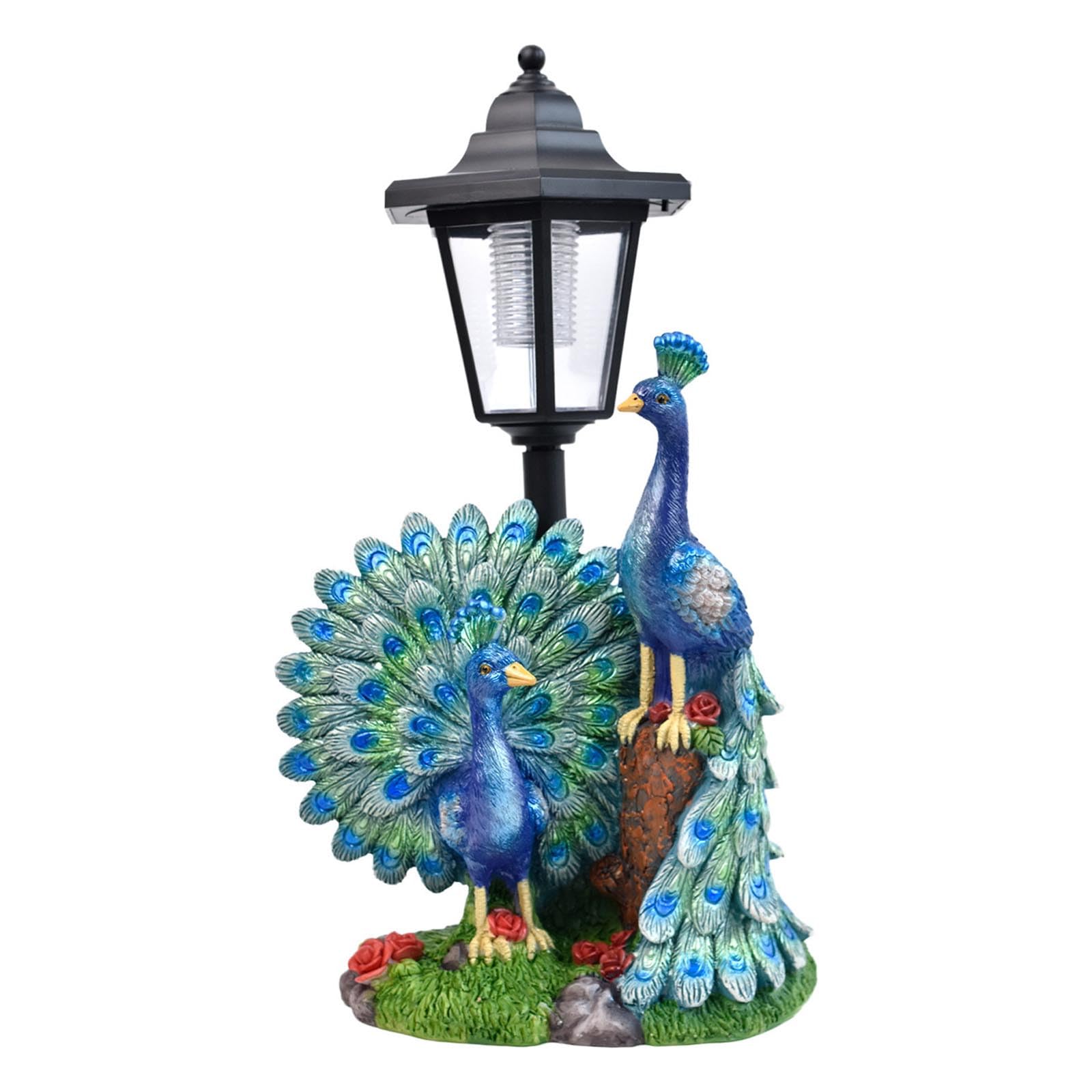 Garden Peacock Statue Solar Light Garden Ornaments Peacocks Sculptures Animal Solar LED Lights Outdoor Decor for Backyard Patio Lawn Porch Yard Decoration, Peacock Shape (Blue)