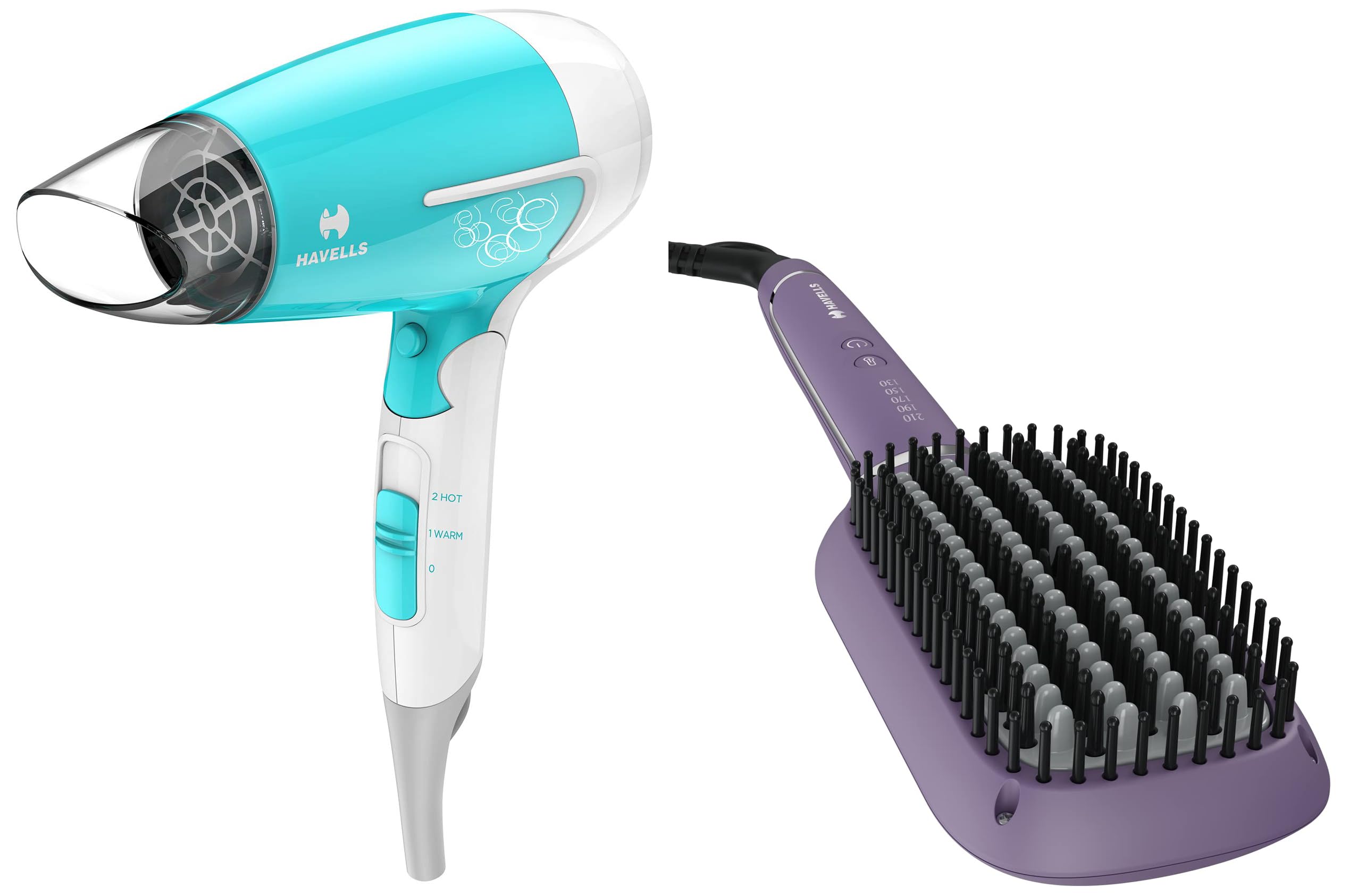Havells Hd3151 1200 Watts Foldable Hair Dryer; 3 Heat (Hot/Cool/Warm) Settings Including Cool Shot Button & Havells Hs4201 50 Watts Keratin Infused Hair Straightening Brush-Purple-image-38