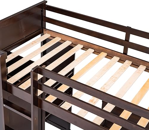 Miniatura 27 de Quarte Cama tipo loft multifuncional de tamaño individual con una cama y escritorio independientes, cama alta de madera maciza con estantes y