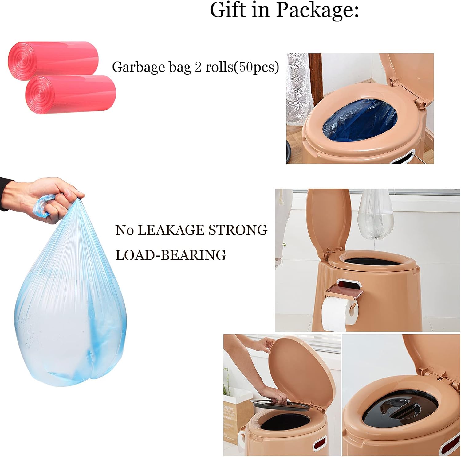 Portable Camping Toilet with Detachable Inner Bucket and Removable Toilet Paper Holder for Travel, Boating and Trips，Grey,Large