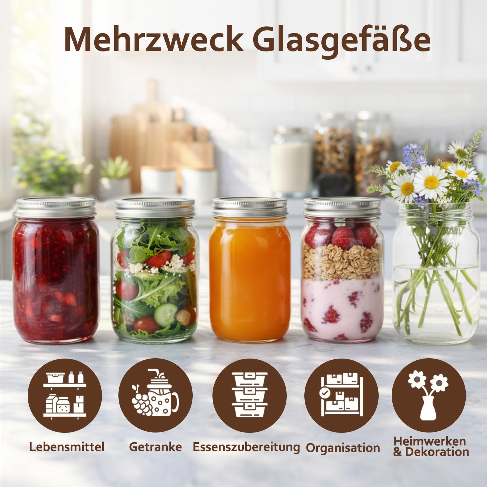Artist Hand Einmachgläser 36er Set, Marmeladengläser 500 ml | Mit zweiteiligem Schraubdeckel, Etiketten und Reinigungsbürste, Gläser für Honig, Pesto, Overnight Oats und Vorräte